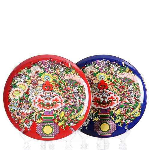 艺伙瓷客公司纪念品鸡年吉祥物装饰盘子摆件2017鸡年创意礼品盘